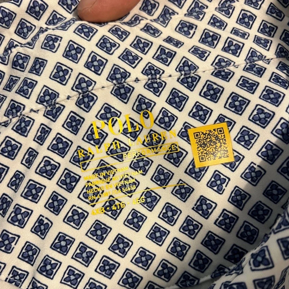 Polo Ralph Lauren Performance Shirt Mens 4XB Blue White Geometric Diamond Polo